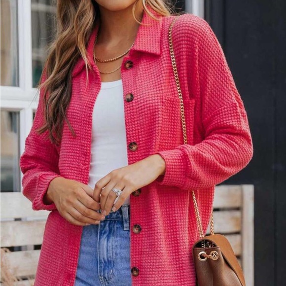 New pink button down long sleeve top - Picture 6 of 8